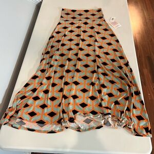 LulaRoe Strapless‎ maxi dress size XS colors orange/black/green